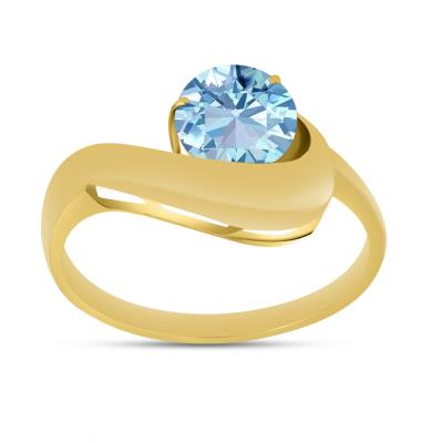 Bulk 14K Gold Round Aquamarine Solitaire Bypass Ring  - Jewelry Manufacturer USA